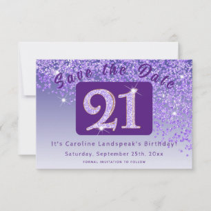 Shiny Purple Glitter for 21st Birthday Save The Date