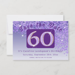 Shiny Purple Glitter for 60th Birthday Save The Date