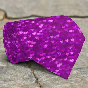 Shiny Purple Heart Lovers Valentine's Day Couple Tie