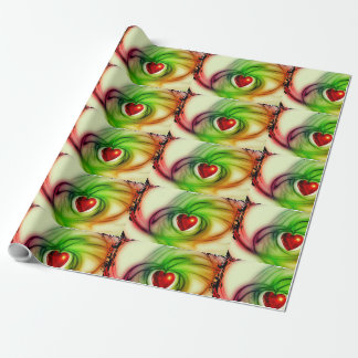 Shiny Red Heart Green Design Wrapping Paper