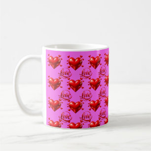 Shiny Red Hearts and Love Script Romantic Pink Wra Coffee Mug