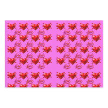 Shiny Red Hearts and Love Script Romantic Pink Wra