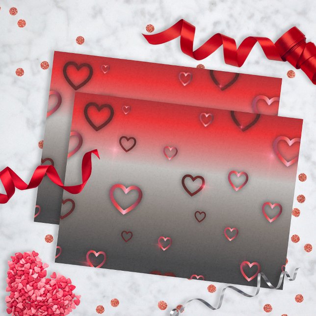 Shiny Red Metallic Hearts On Red To Black Ombre Tissue Paper (Creator Uploaded)