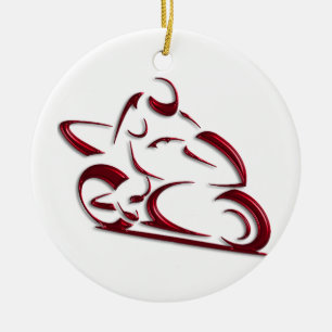 Shiny Red Metallic Motorcycle Racer Ceramic Ornament