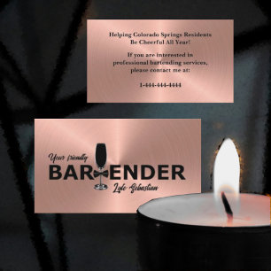 Shiny Rose Gold Event Bartender Business Card