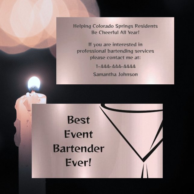 Shiny Rose Gold Event Bartender Business Card (Creator Uploaded)