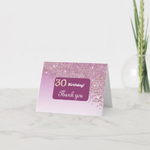 Shiny Rose Gold Glitter, 30th Birthday Thank You Card