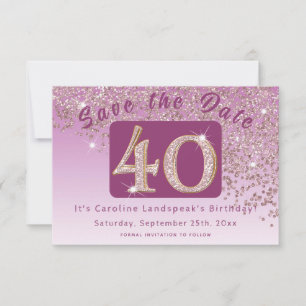 Shiny Rose Gold Glitter for 40th Birthday Save The Date