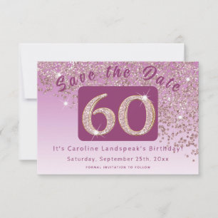 Shiny Rose Gold Glitter for 60th Birthday Save The Date