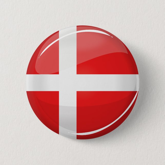 Shiny Round Denmark Flag 6 Cm Round Badge (Front)