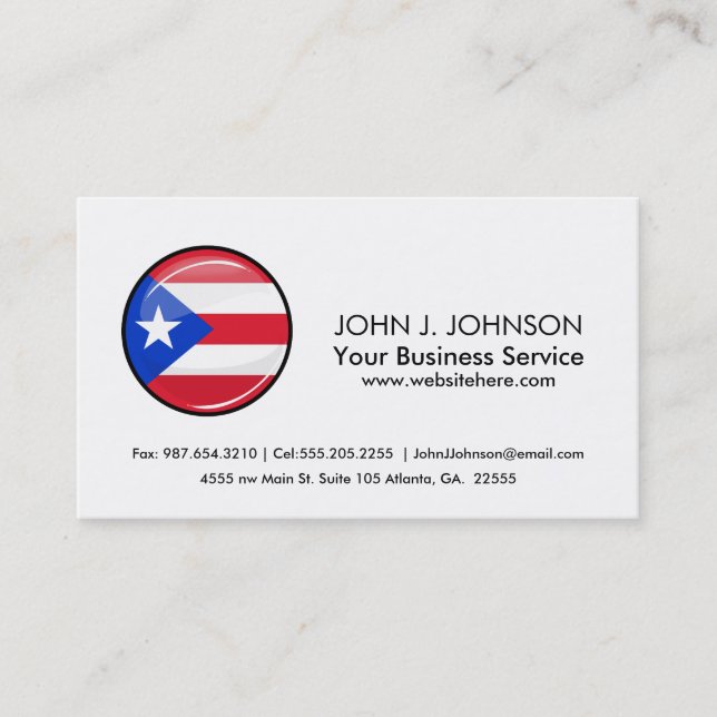 Shiny Round Puerto Rican Flag Business Card (Front)