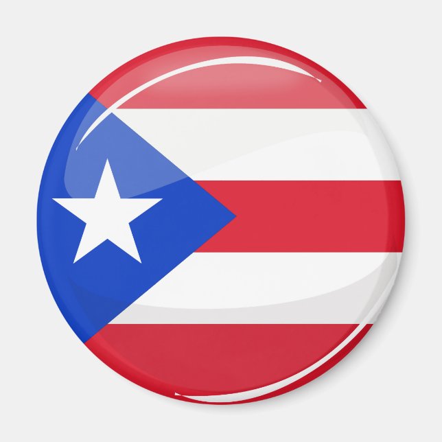 Shiny Round Puerto Rican Flag Magnet (Front)