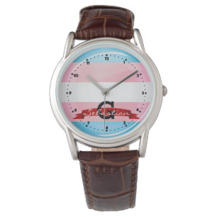 Shiny Round Transgender Pride Flag Watch