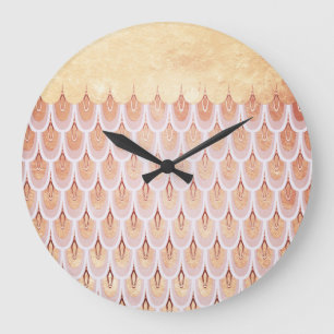 Shiny Salmon Pink Glitter Mermaid Fish Scales Large Clock