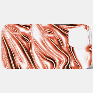Shiny salmon to red long wavy traces on white fund iPhone 13 pro max case