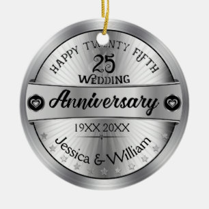 Shiny Silver 25th Wedding Anniversary Ceramic Ornament