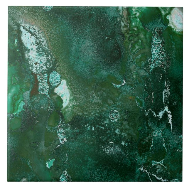 Shiny Silver and Green Malachite Emerald Marble Tile (Front)