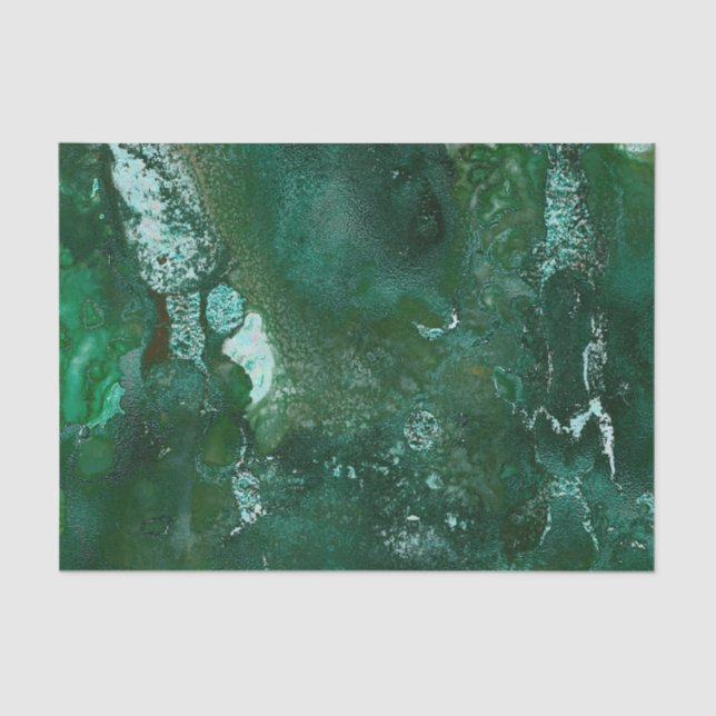 Shiny Silver and Green Malachite Emerald Marble Tissue Paper (Front)