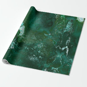 Shiny Silver and Green Malachite Emerald Marble Wrapping Paper