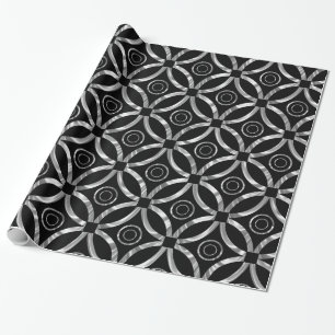 Shiny Silver & Black Geometric Pattern Wrapping Paper