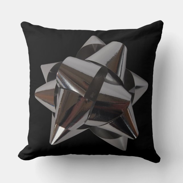 Shiny Silver Bow Cushion (Front)