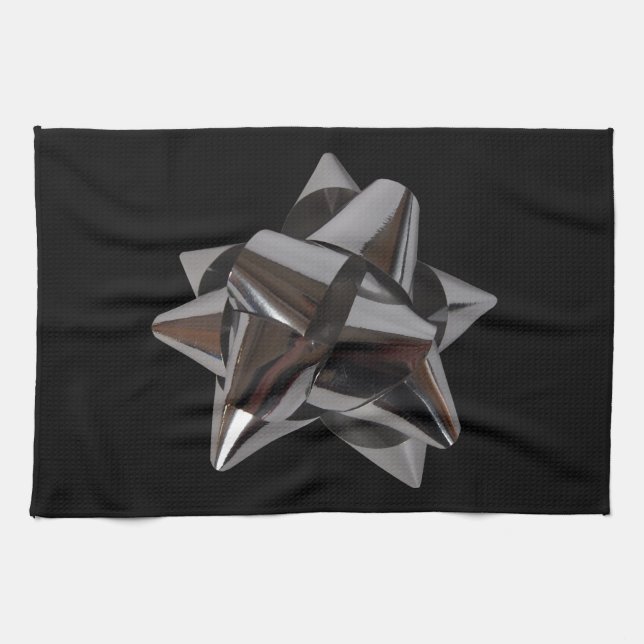 Shiny Silver Bow Tea Towel (Horizontal)