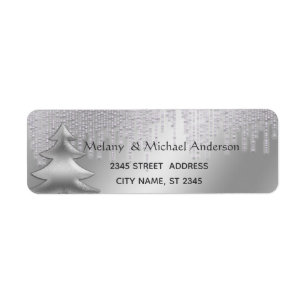 Shiny silver elegant Christmas tree holiday Return Address Label