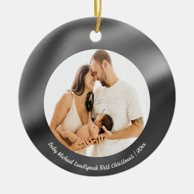 Shiny Silver Foil, Baby 1st Christmas Ceramic Ornament (Front)