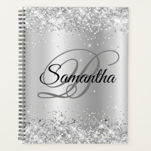 Shiny Silver Glitter Pale Ombre Foil Monogram Planner