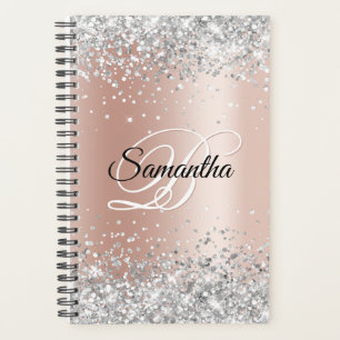 Shiny Silver Glitter Pale Rose Gold Foil Monogram Planner
