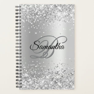 Shiny Silver Glitter Shimmer Foil Monogram Planner