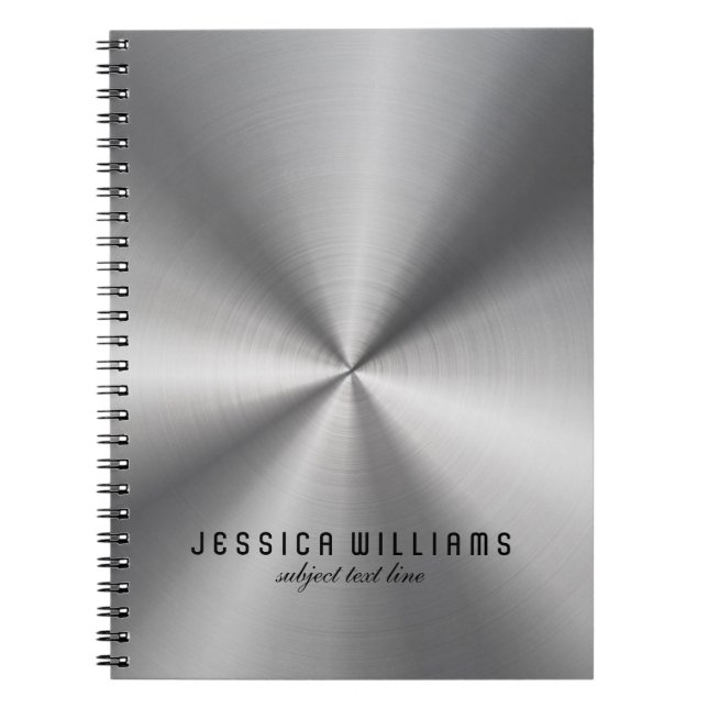 Shiny Silver Grey Stainless Steel Look Notebook (Front)