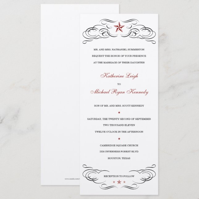 Shiny Silver Lone Star Wedding Invitations (Front/Back)