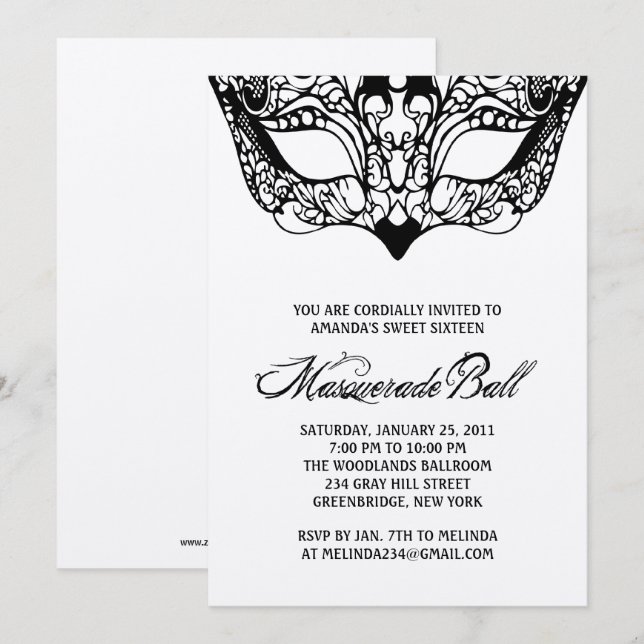 Shiny Silver Masquerade Invitations (Front/Back)
