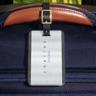 Shiny Silver Metal Brushed Stainless Texture Luggage Tag