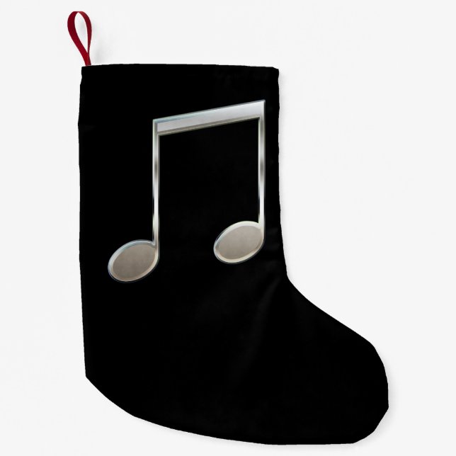 Shiny Silver Music Notation Beamed Whole Notes Small Christmas Stocking (Front)