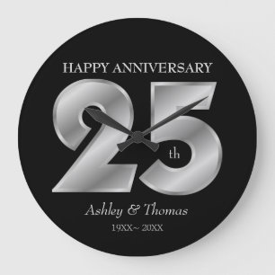 Shiny Silver Numbers Large Clock