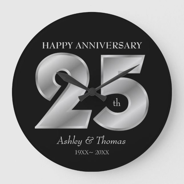 Shiny Silver Numbers Large Clock (Front)