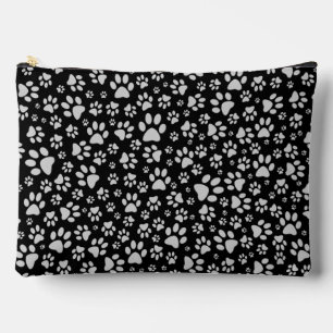 Shiny Silver Paws black Background Print Pattern Accessory Pouch