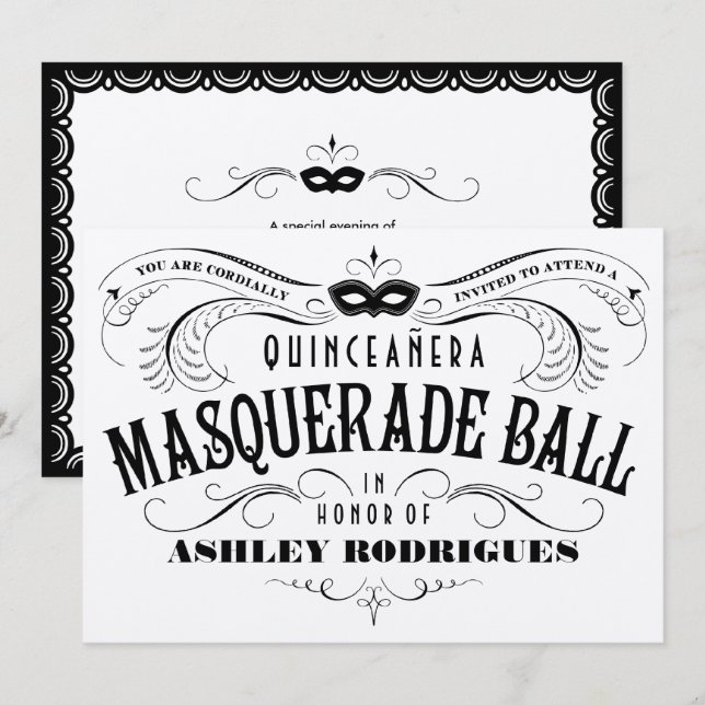 Shiny Silver Quinceanera Masquerade Invitations (Front/Back)