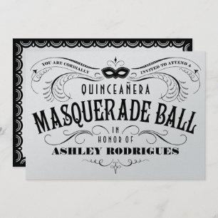 Shiny Silver Quinceanera Masquerade Invitations