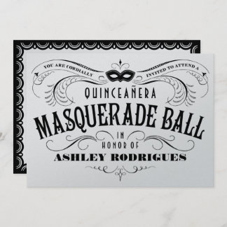 Shiny Silver Quinceanera Masquerade Invitations