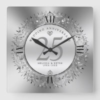 Shiny Silver Swirls Circle Frame 25th wedding