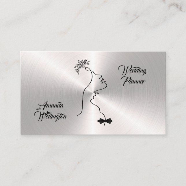 Shiny Silver Wedding Event Planner Business Card (Front)