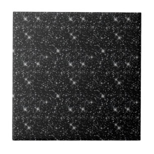 Shiny Sparkle Black Universe Lover Stars Astrology Ceramic Tile