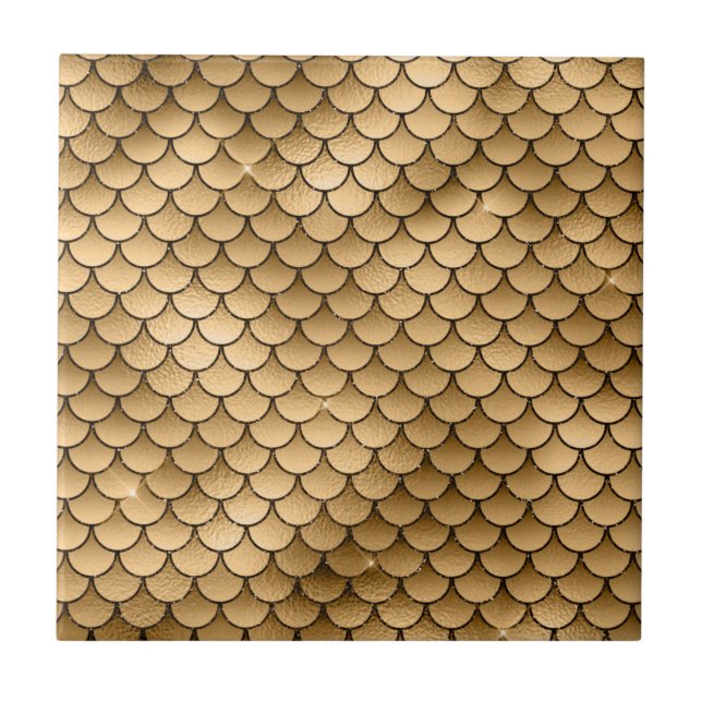 Shiny Sparkle Golden Bronze Fish Scale Mermaid Ceramic Tile (Front)