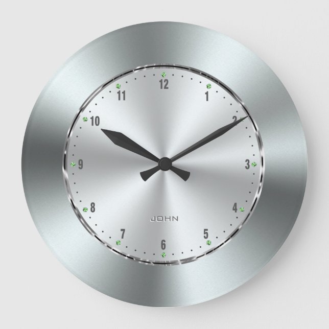 Shiny Stainless Steel Print Large Clock (Front)