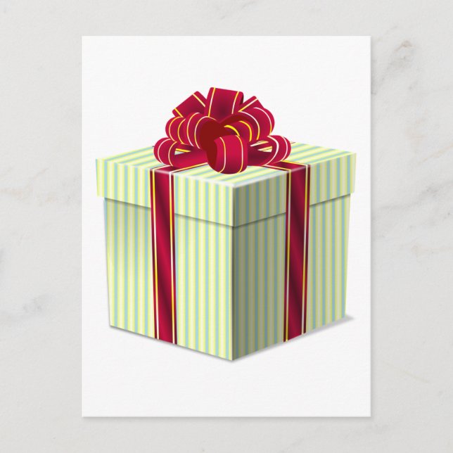 Shiny Striped Gift/Present with Red Bow Ribbon Postcard (Front)