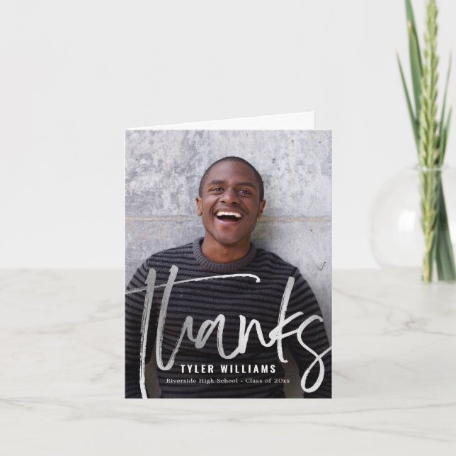 Shiny Strokes Modern Graduation Thank You Card (Front)