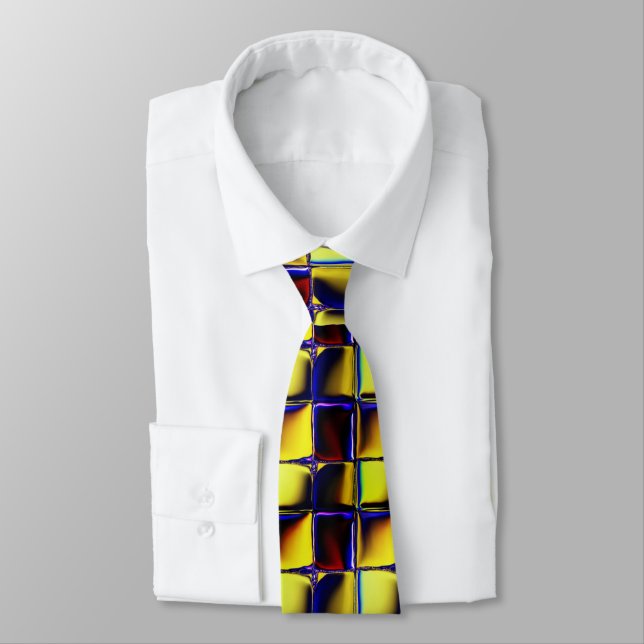Shiny, sunken, golden crooked squares tie (Tied)